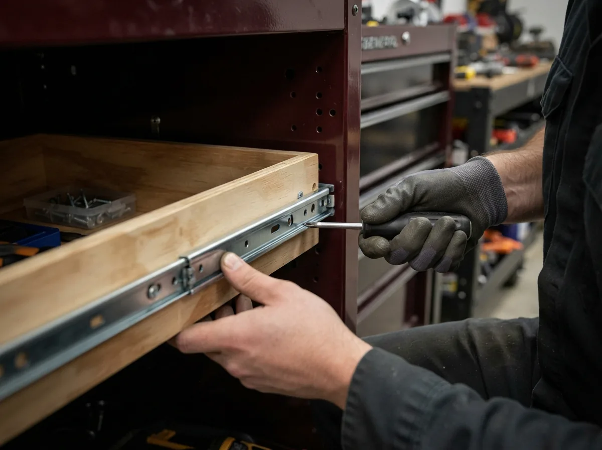 US General Cabinet Drawer Slide Replacement Pair installed in a drawer.