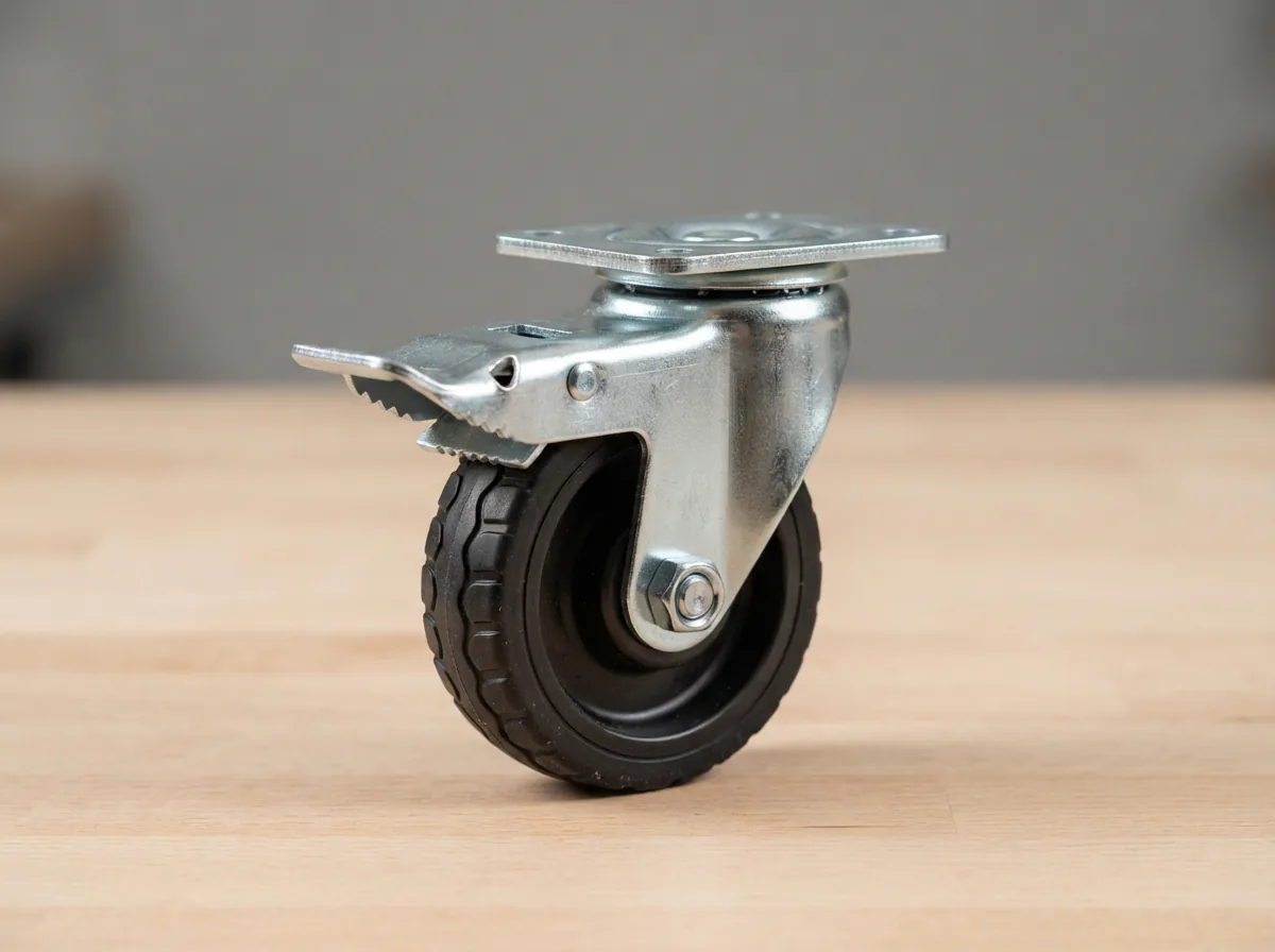 A single US General service cart replacement locking swivel caster with a polyurethane wheel and visible brake lever.