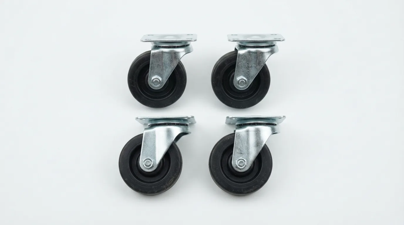 A set of four identical small black caster wheels intended for a US General mini toolbox.