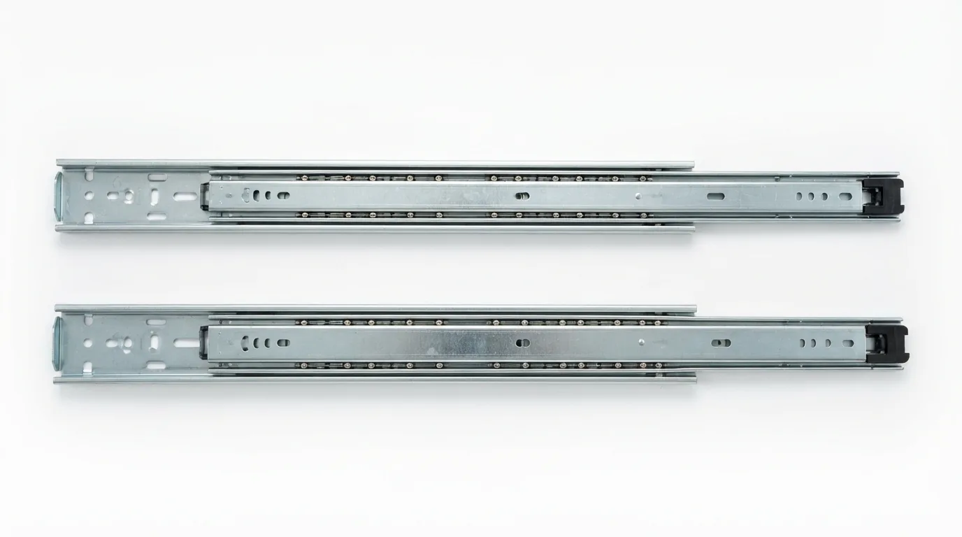 Lontan Drawer Slides Full Extension Metal Ball Bearing pair laid out flat.