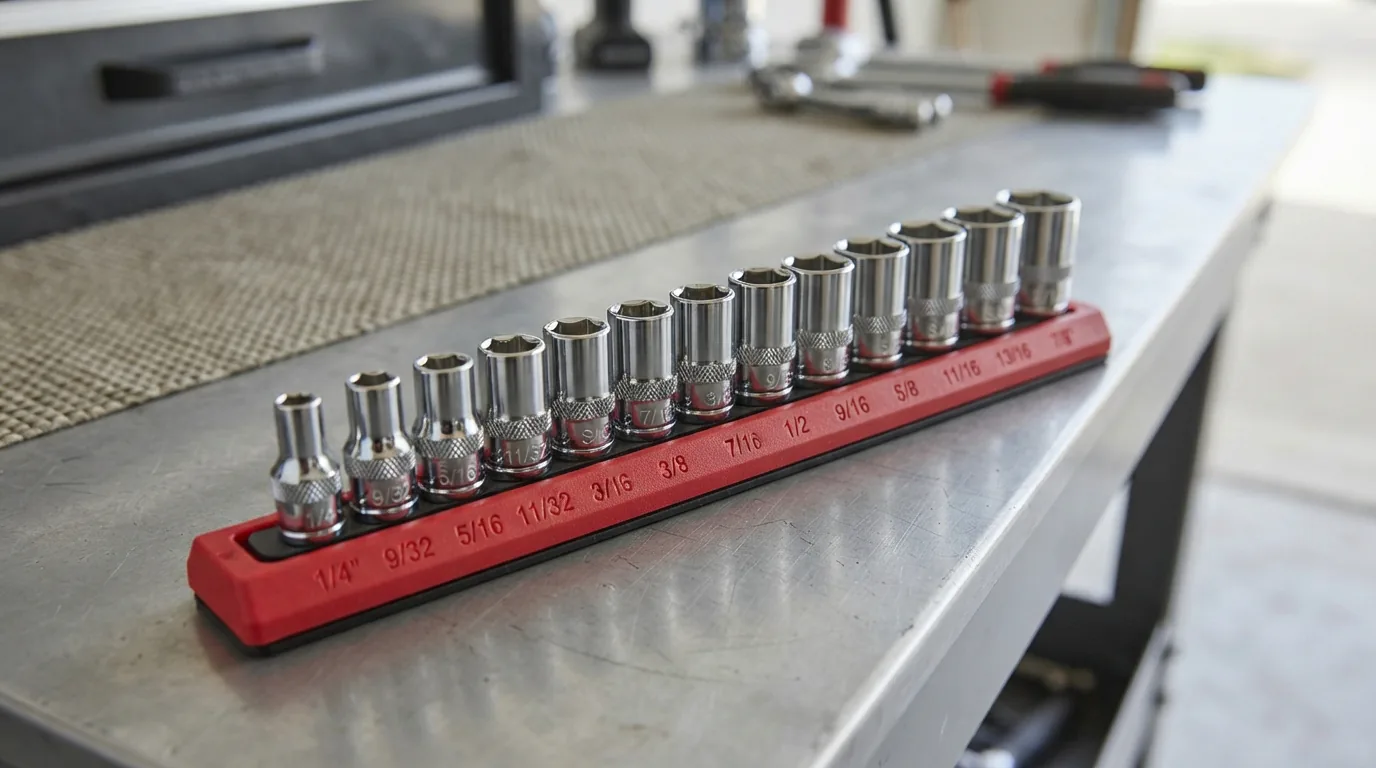 1/4 inch drive SAE magnetic socket holder with sockets.